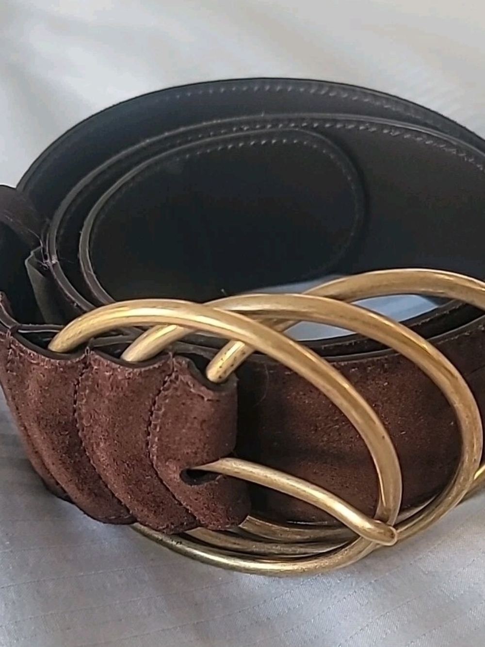 Saint Laurent Brown Suede Belt with Triple Gold Rings